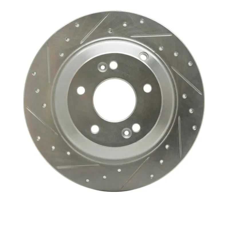 R1 10-16 Hyundai Genesis Coupe Rear Left Drilled & Slotted Silver Brake Rotor 1