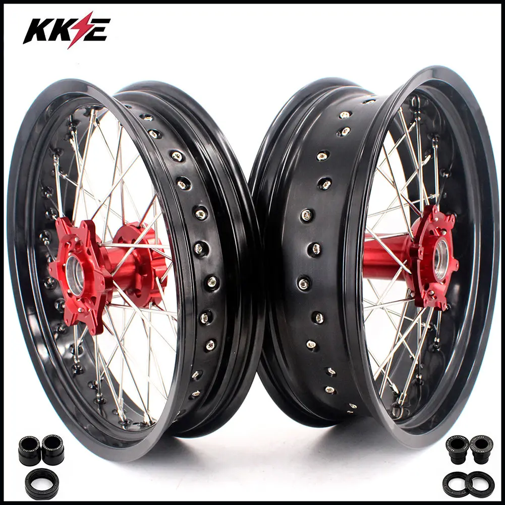 Kke 3.5 & 4.25 Supermoto Motard Wheels Rims For Beta Rr 2013-2024 Red Hubs 1