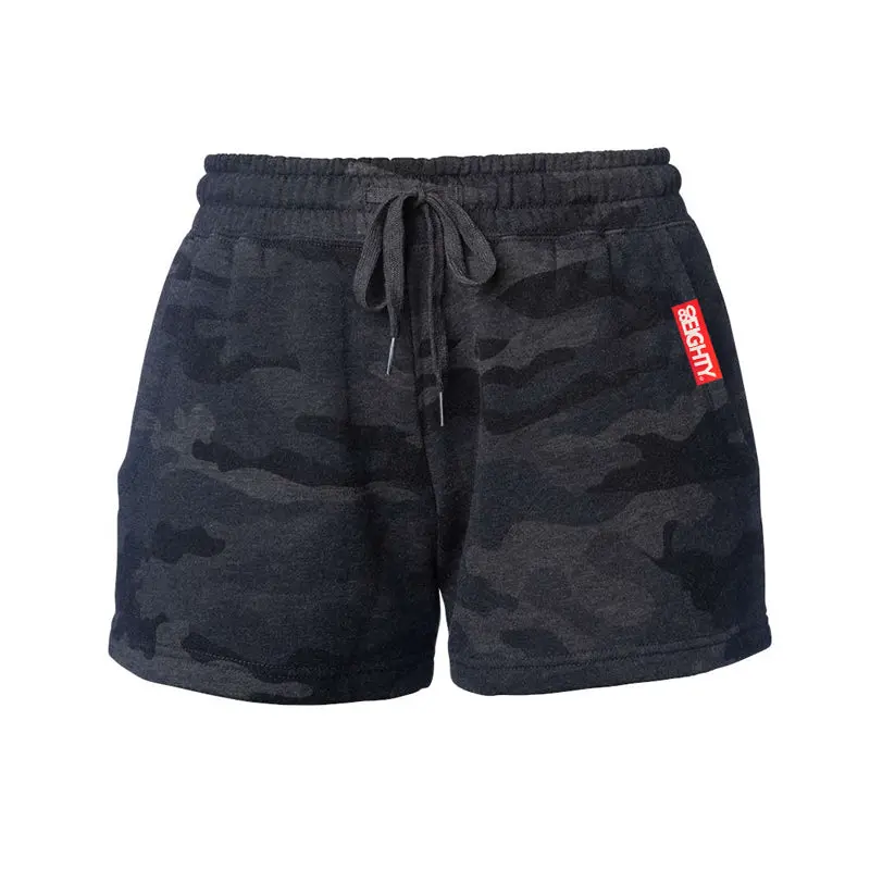 80Eighty® Women's Black Camo Fleece Shorts 1