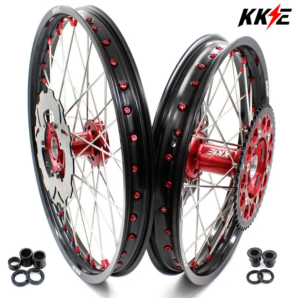 Kke 21&18 21&19 Wheels For Honda Cr125r 1995-1997 Cr250r 1995-1996 Red Nipples 1