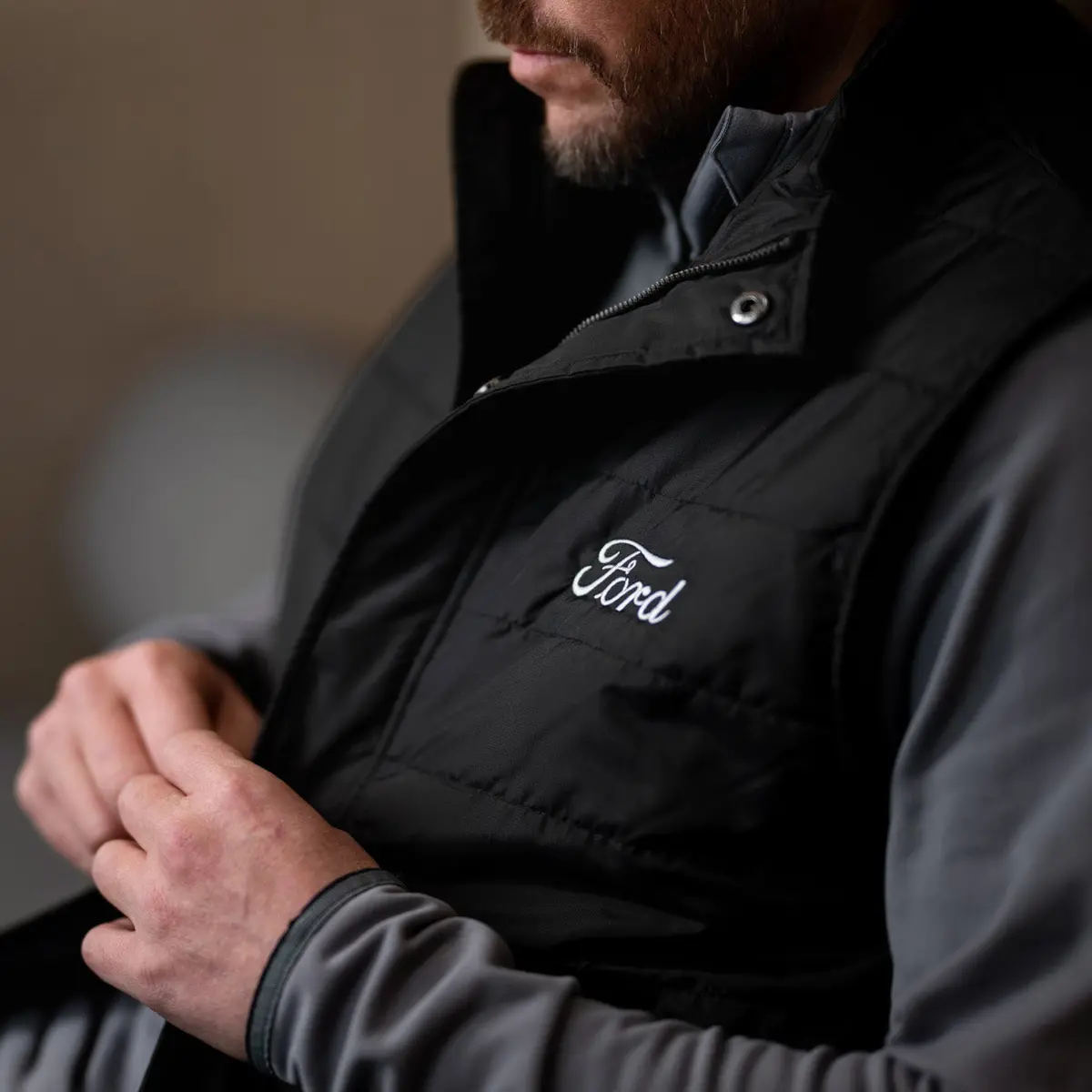 Ford Script Mens Black Zip Up Puffer Vest 2