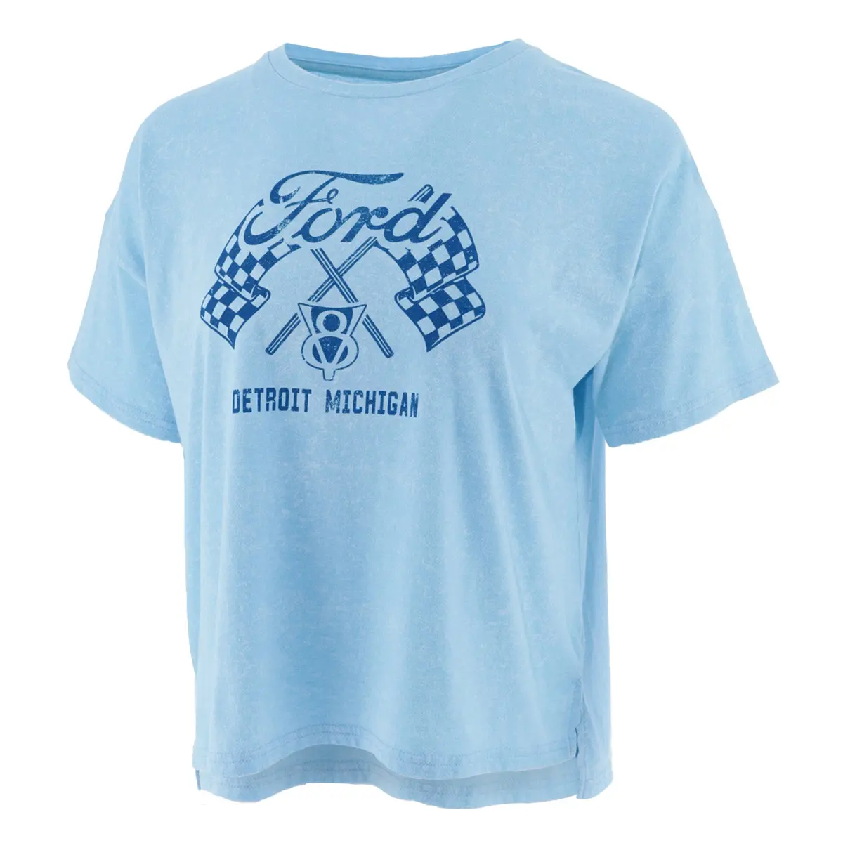 Ford V8 Checkered Flag Womens Relaxed Crop Top 1