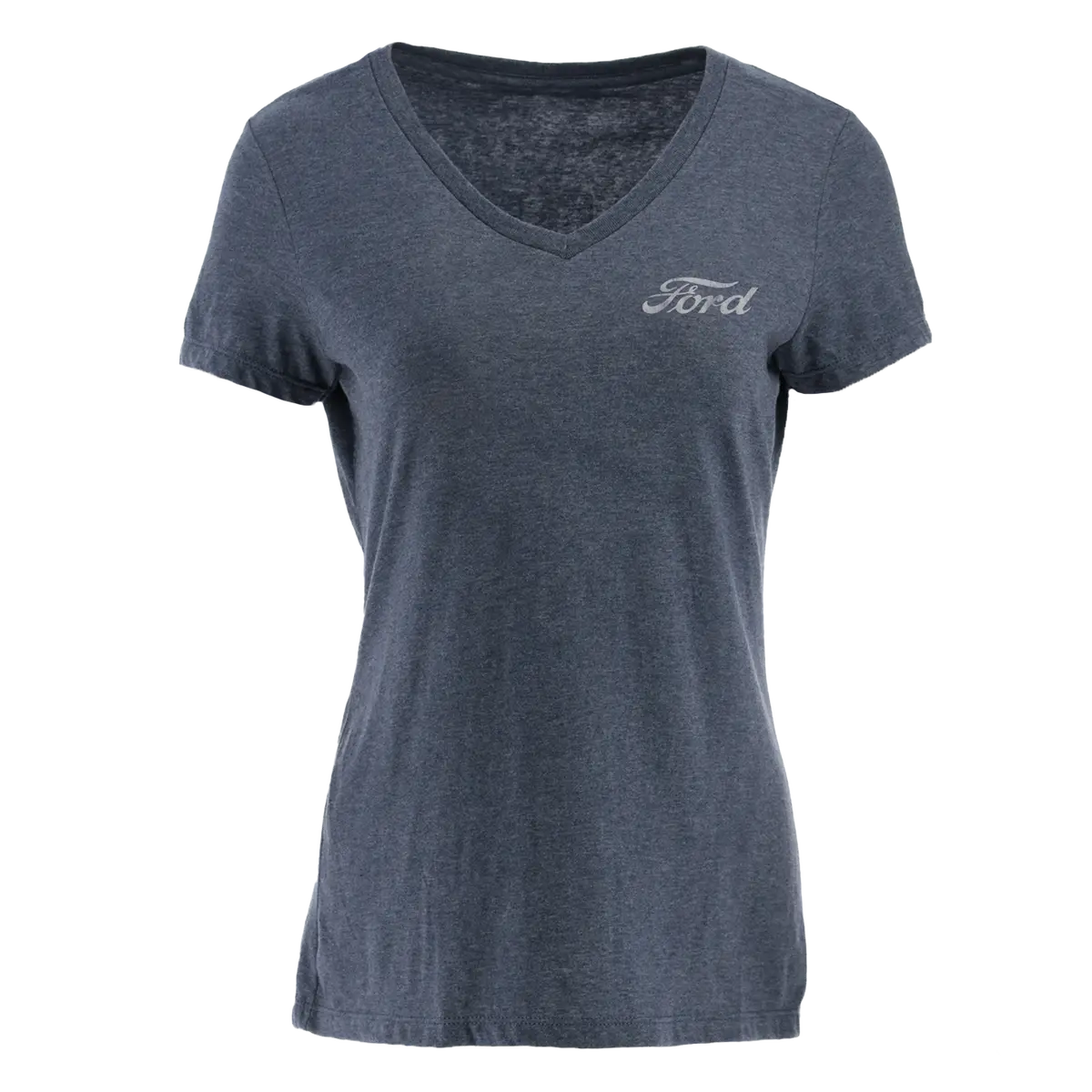 Ford Womens Vintage Logo Born In Detroit Dark Blue V Neck T-Shirt 1