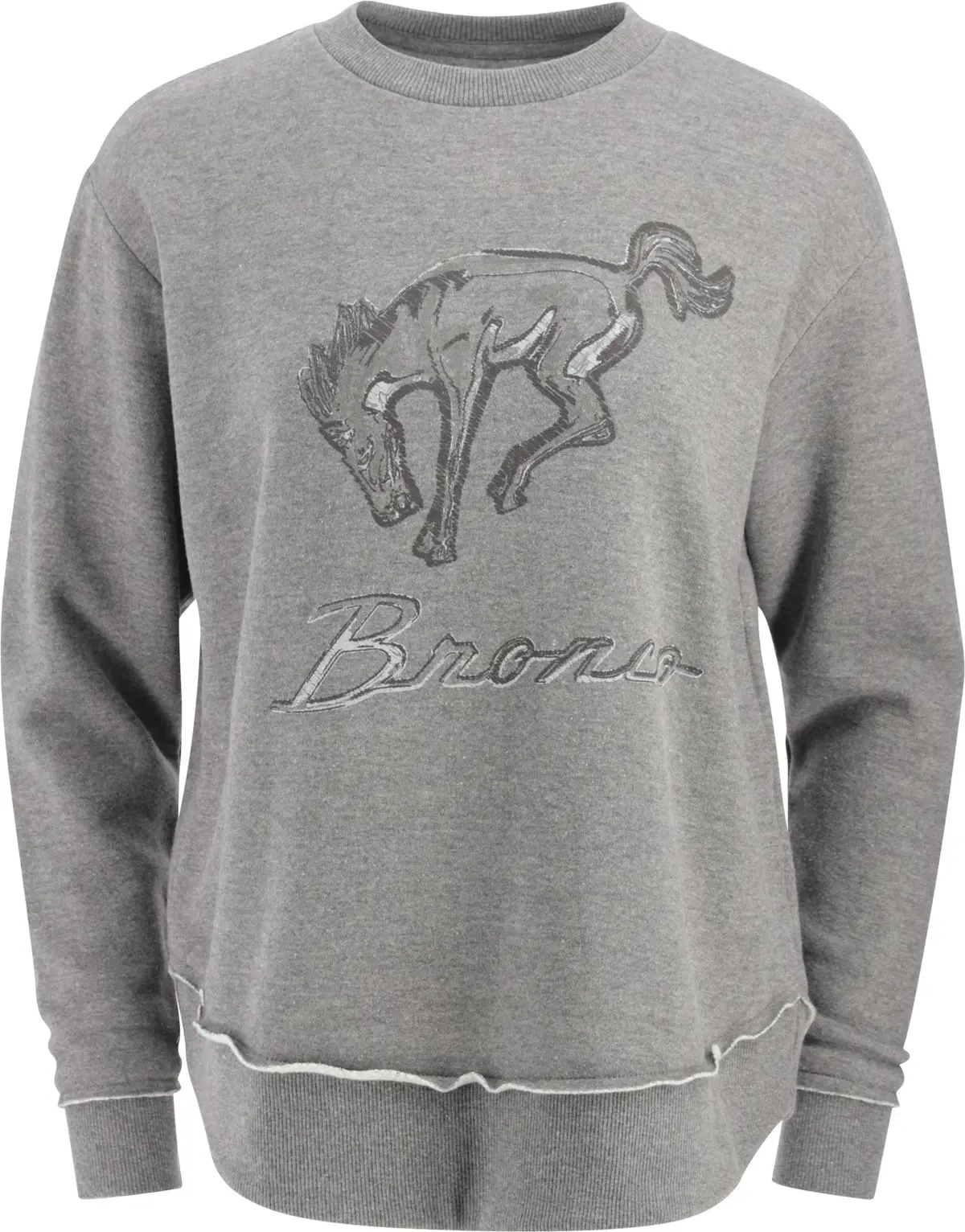 Ford Bronco Womens Gray Relaxed Fleece Crewneck Sweatshirt 1