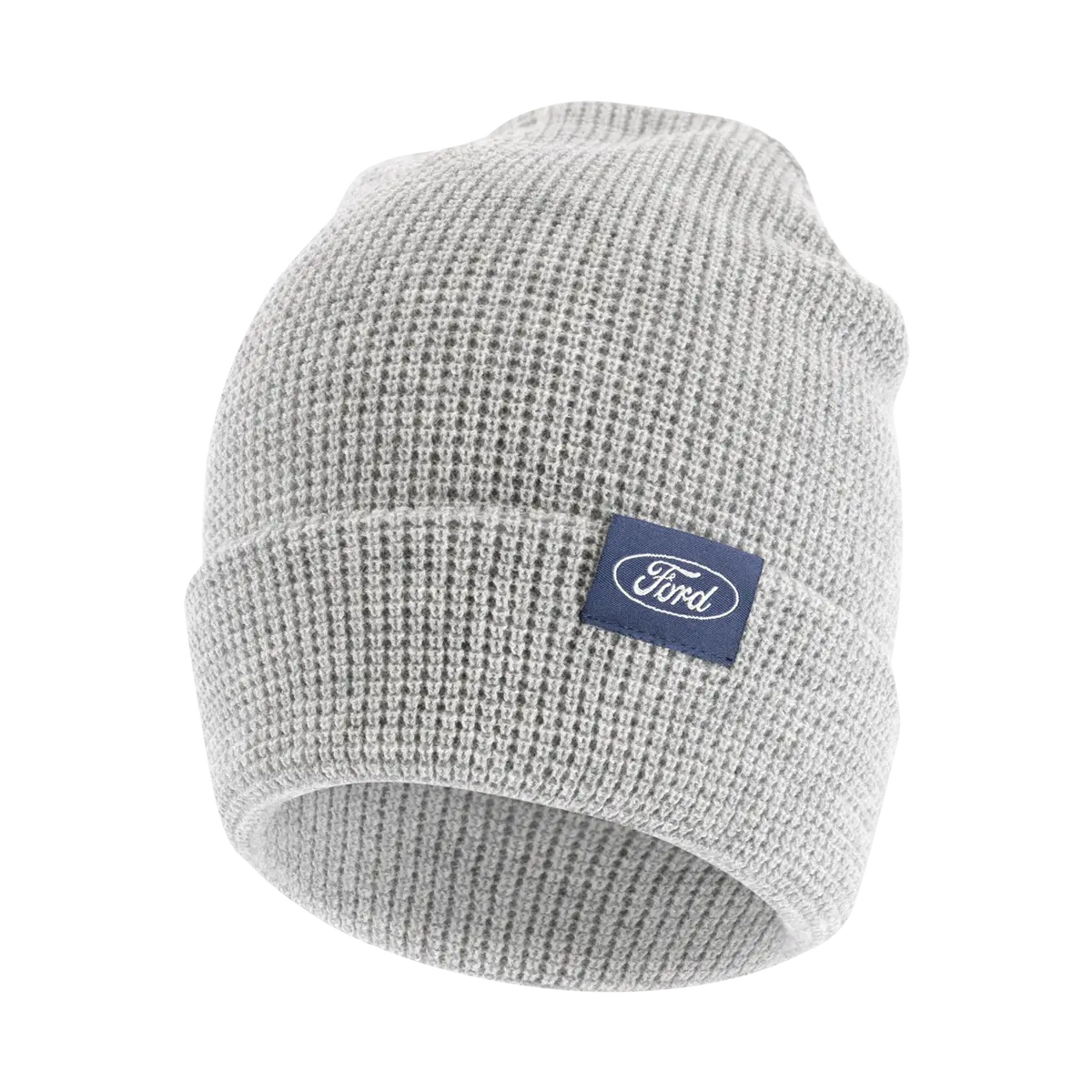 Ford Oval Light Gray Waffle Knit Beanie Hat 1