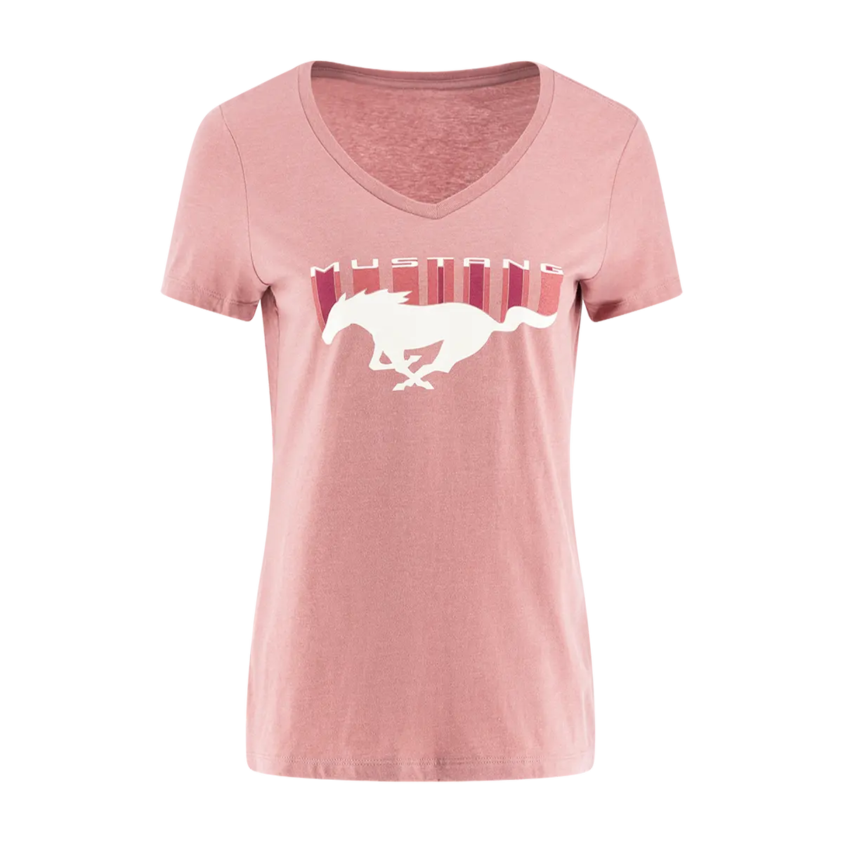 Ford Mustang Womens Pony Logo Pink V Neck T-Shirt 1