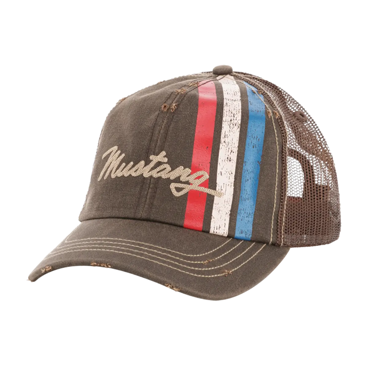Ford Mustang Vintage Striped Distressed Snapback Hat 1