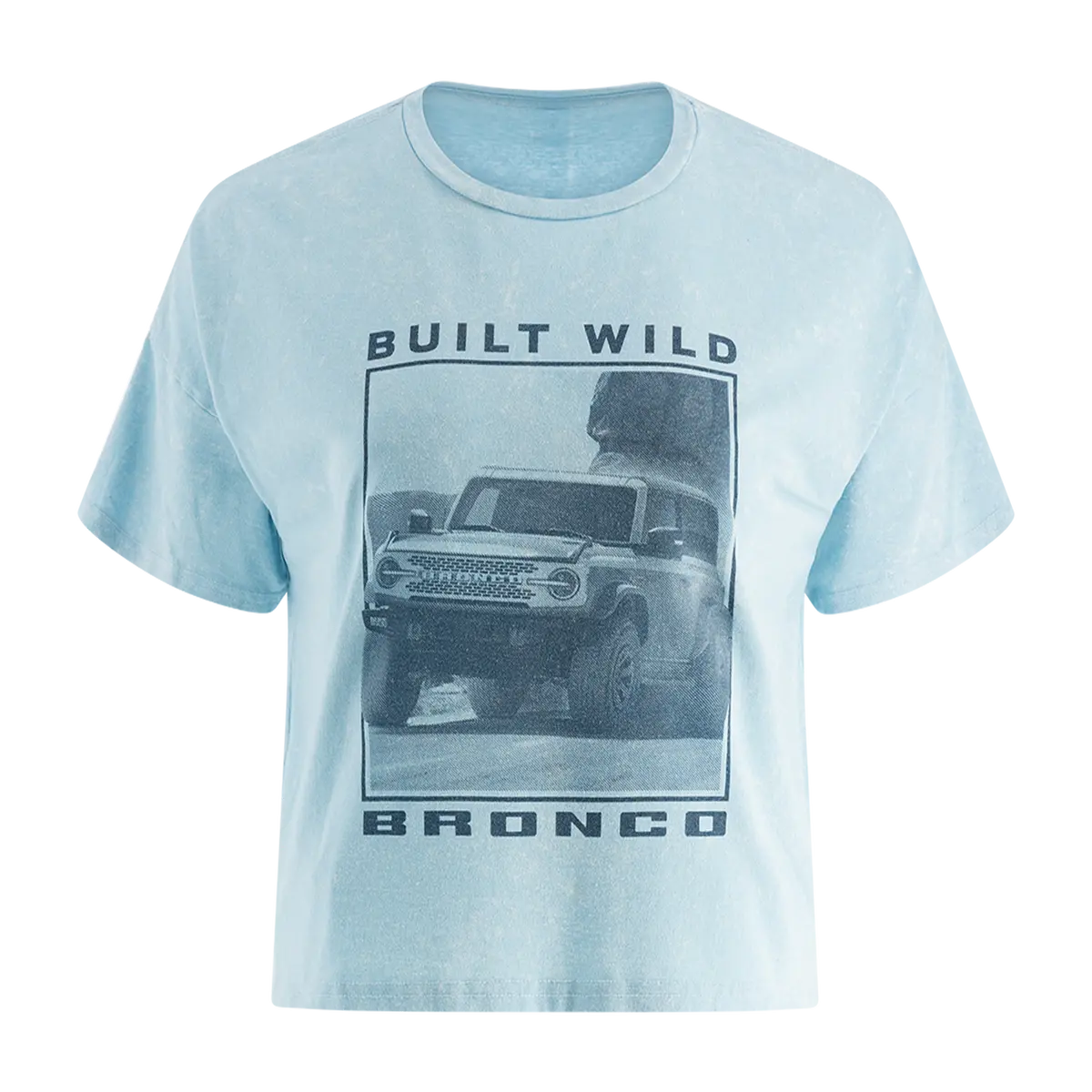 Ford Bronco Built Wild Womens Light Blue Cropped T-Shirt 1
