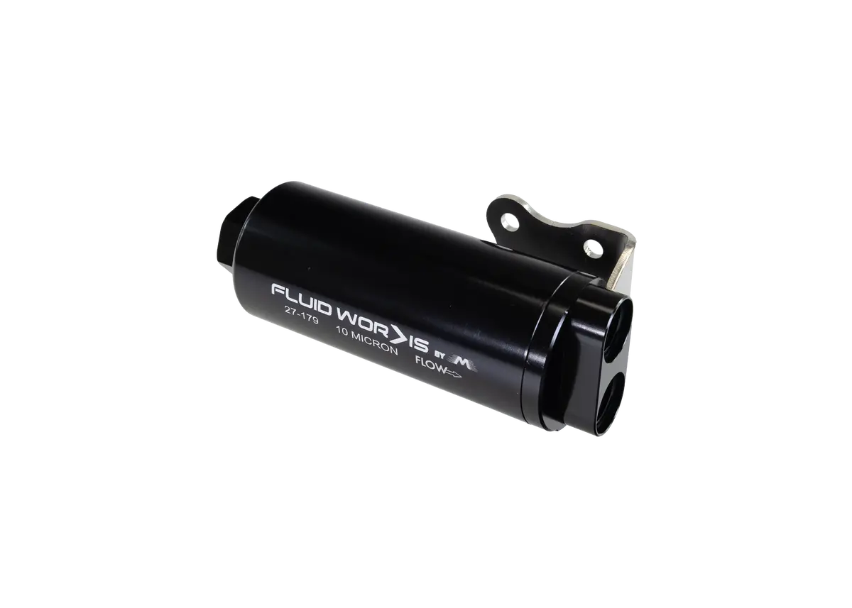 Fluidworks 6Gpm Compact Single 10Orb Inlet-Dual 8Orb Outlet Post Fuel Filter W/ Mount (10 Micron) 1