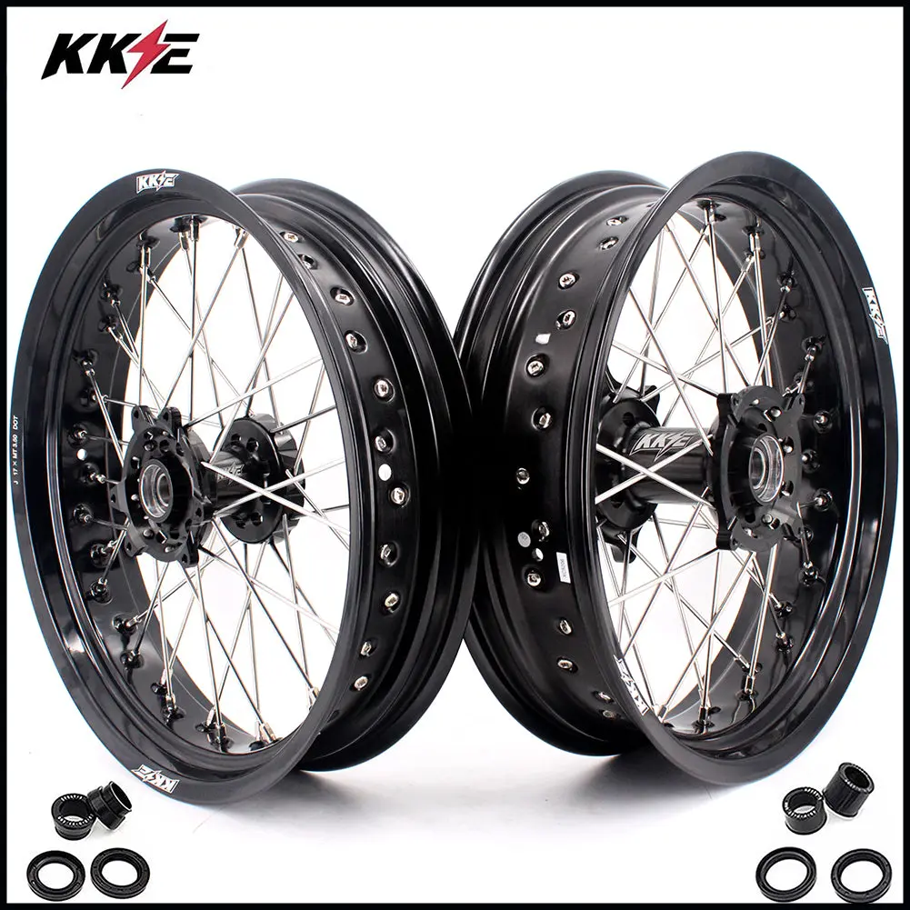 Kke 17 Inch Supermoto Rims For Honda Crf250r 04-13 Crf450r 02-12 Black 1