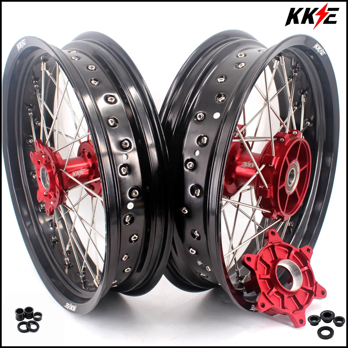 Kke 3.5 & 4.25 Cush Drive Supermoto Rims For Honda Crf250r/450R 2002-2012 Red&Black 1