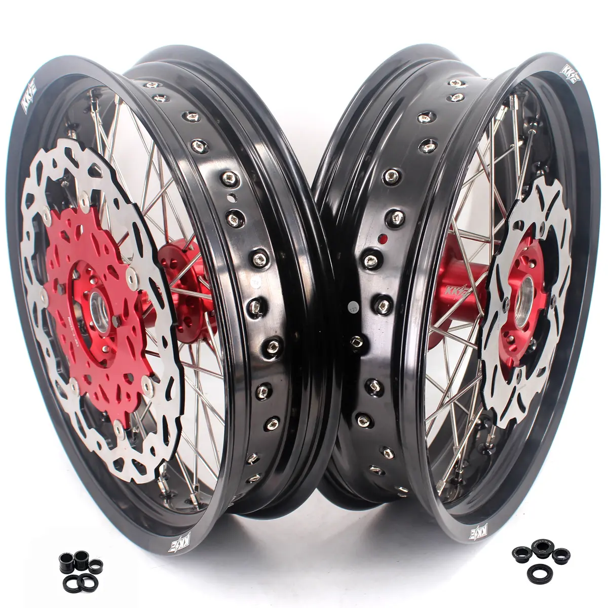 Kke 3.5/4.5*17" Cush Drive Supermoto Rims For Honda Xr650r 2000-2008 Red & Black 1