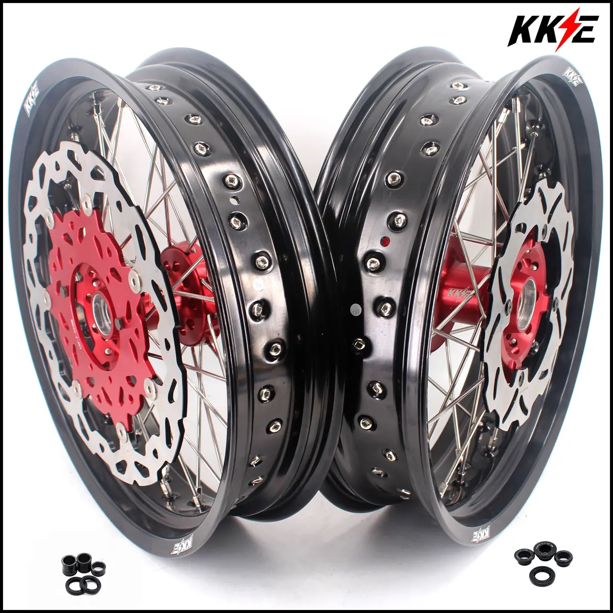Kke 3.5 & 4.25 Cush Drive Supermoto Rims For Honda Crf250r/450R 2002-2012 Red&Black With Disc&Sprocket 1