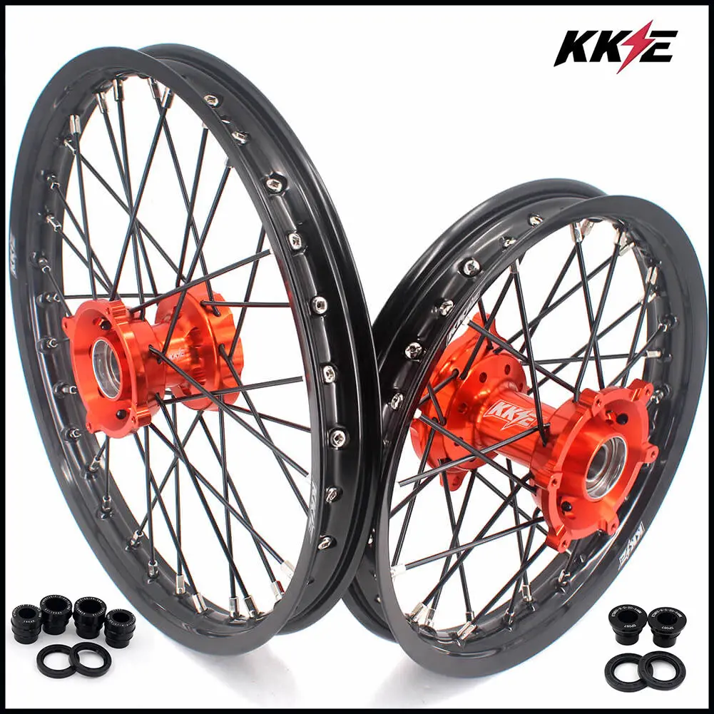 Kke 17 & 14 Small Kids Wheels Rims For Ktm 85 Sx 2021-2024 Orange Hub Black Spoke 1