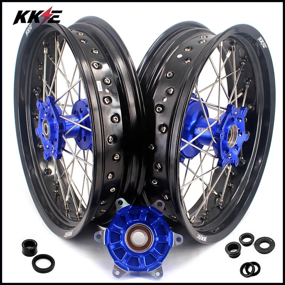 Kke 17 Inch Cush Drive Supermoto Wheels Fit Yamaha Wr250f 2001-2018 Wr450f 2003-2018 Blue 1