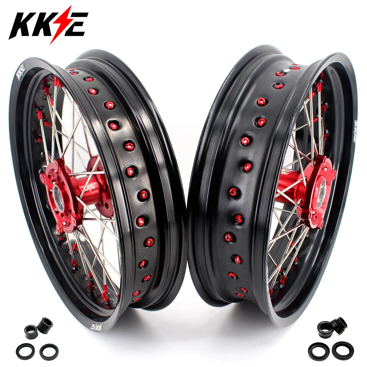 Kke 3.5 & 4.25 Supermoto Wheels Fit Husqvarna Te Tc Fe Fc Smr 2000-2013 Red 1