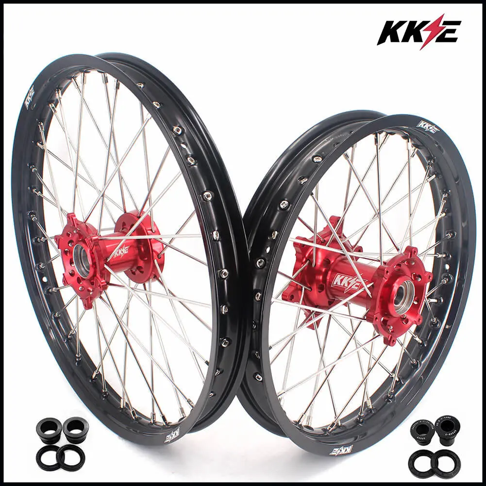 Kke 21/18 Spoked Enduro Wheels For Gas Gas Enduro Bikes 2004-2017 Red 1