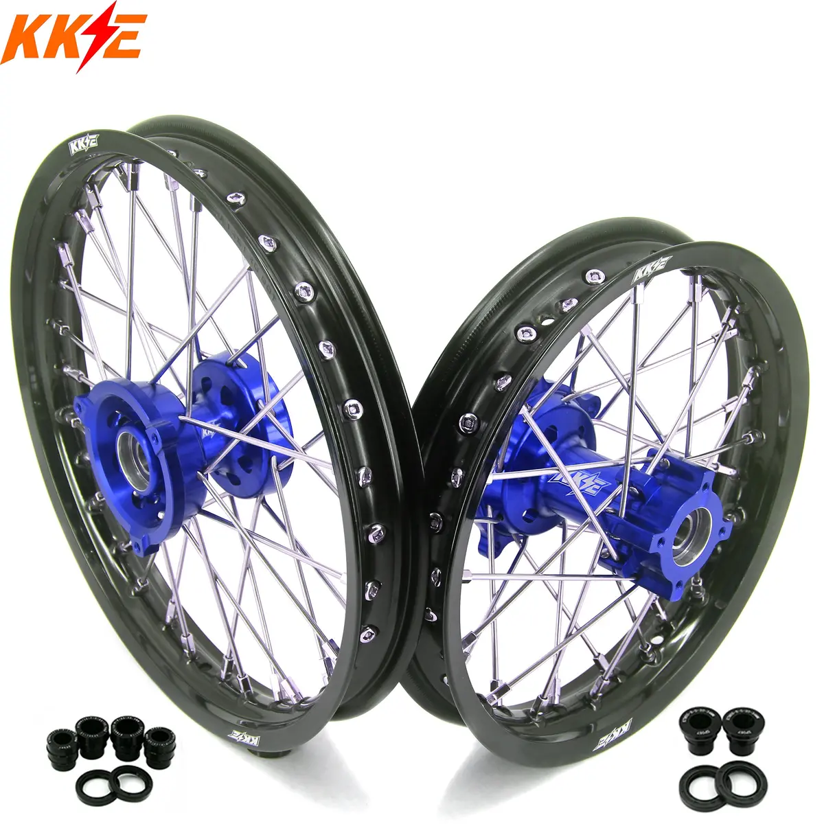 Kke 14/12 Small Kid's Wheel Set For Ktm Sx65 2002-2024 Blue Hub & Black Rim 1