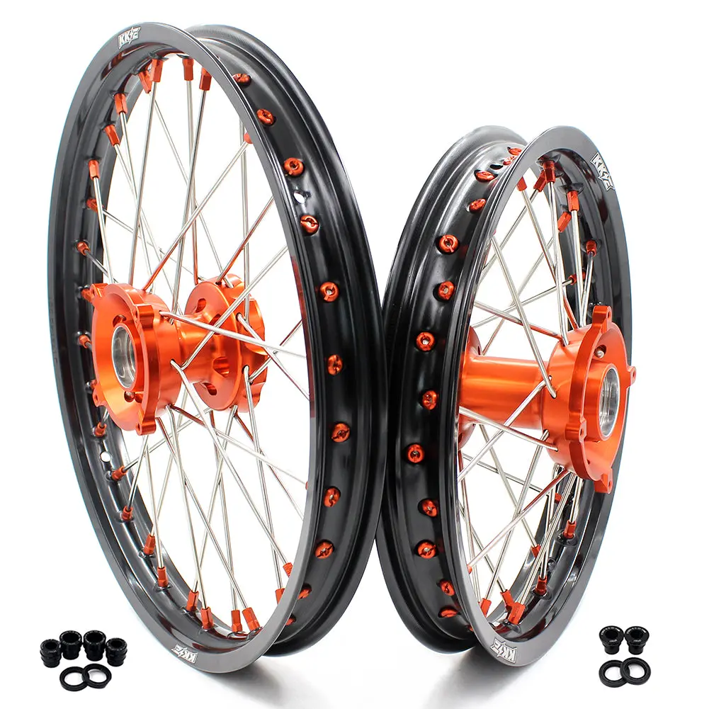 Kke 17"*1.4/14"*1.6 Small Kid's Wheels Rims Set For Ktm Sx 85 2021-2024 Orange Nipples 1