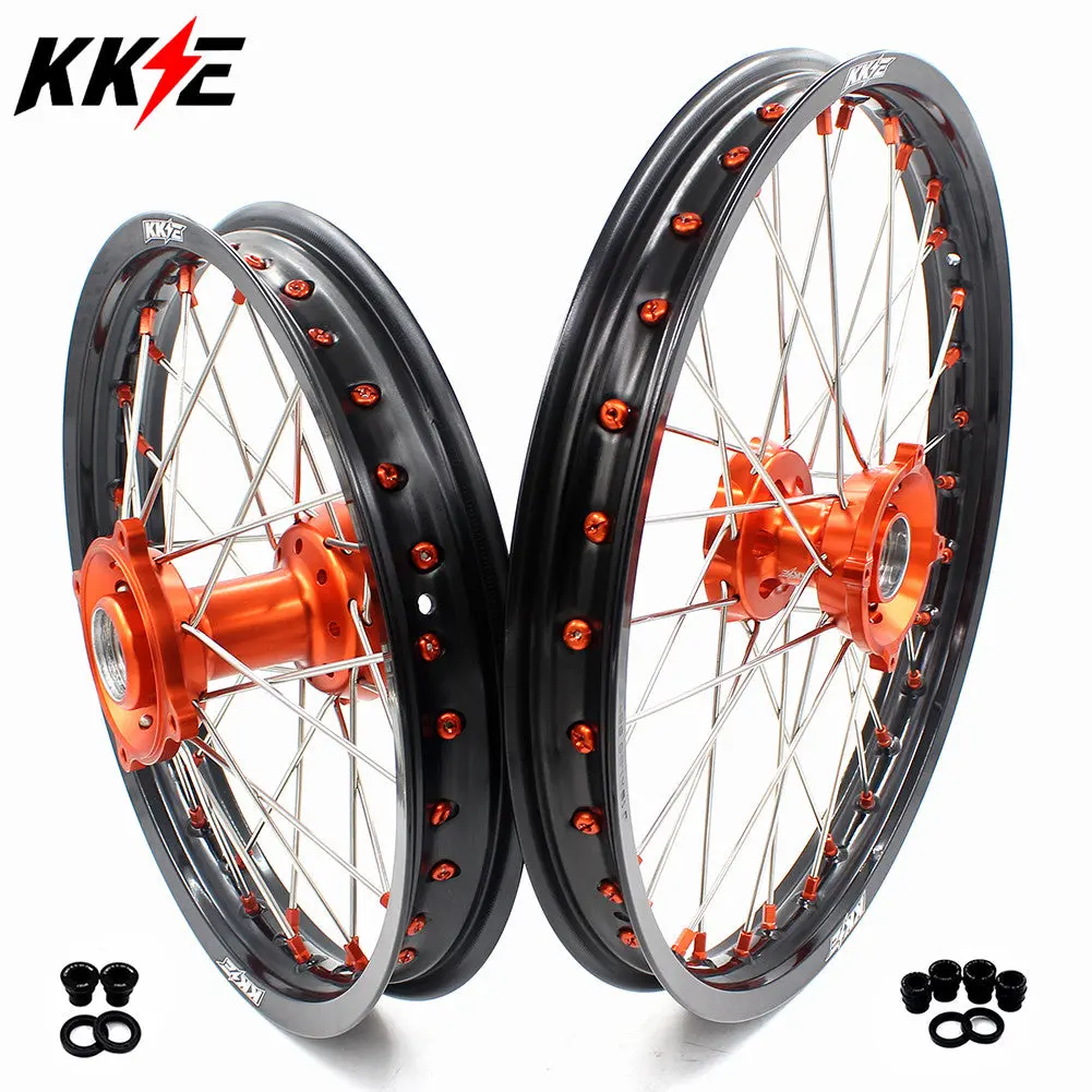 Kke 19In. 16In. Kid's Big Wheels Spoked Rims Fit Ktm Sx 85 2003-2020 Orange Nipples 1