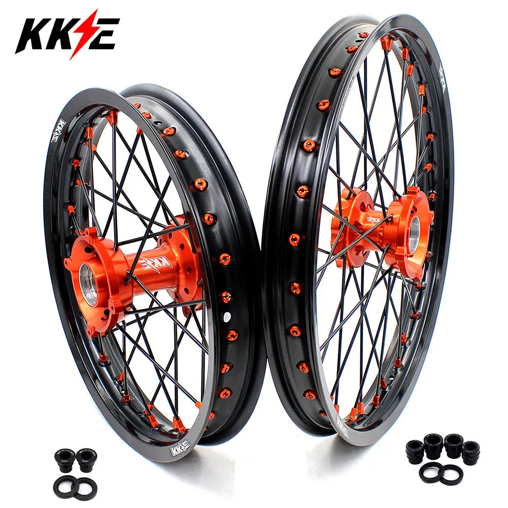 Kke 19"×1.6/16"×1.85 Spoke Kid's Big Wheels Rims Fit Ktm Sx 85 2003-2020 Orange Nipples & Black Spokes 1