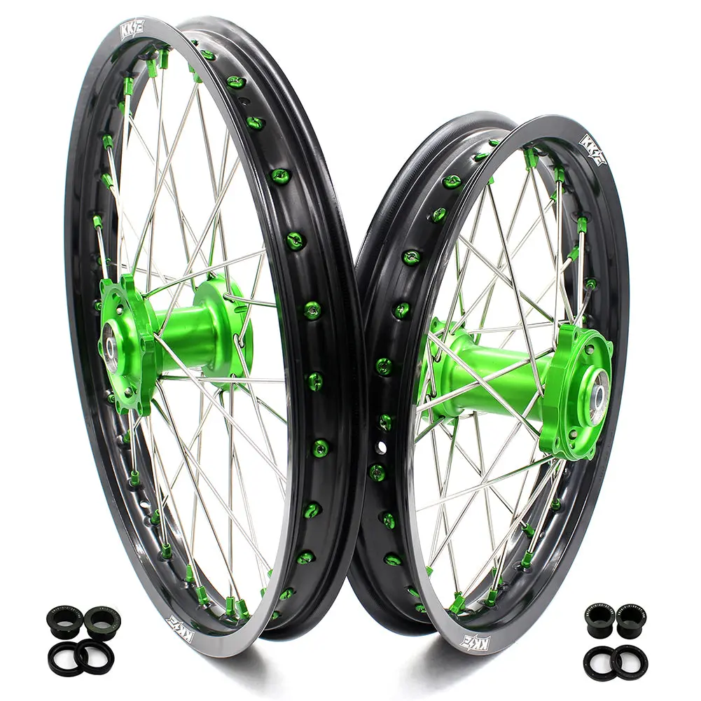 Kke 17/14 For Kawasaki Kx85 Kx80  Kx100 Klx140/L Big Kid's Wheels Rim Green Nipples 1