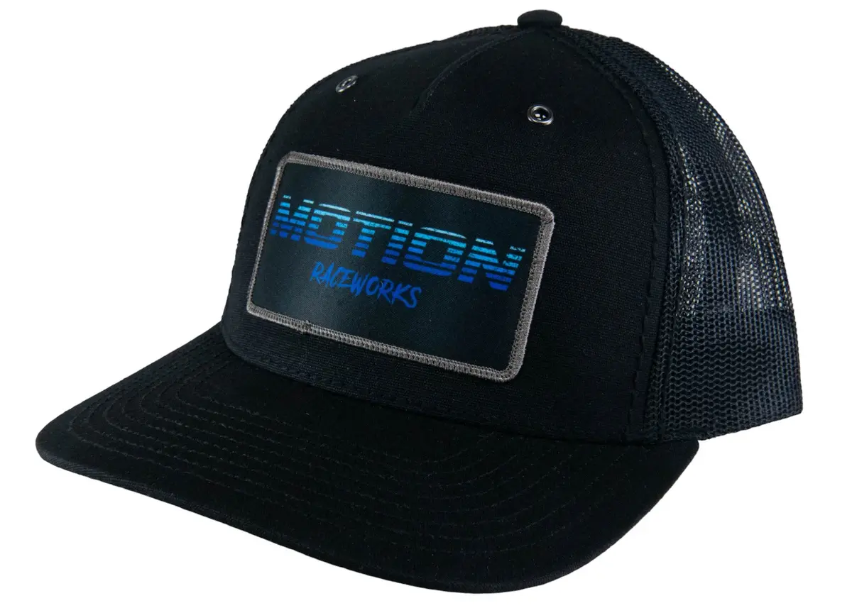 Black Trucker Snapback W/ Blue Motion Retro Fade Patch 1