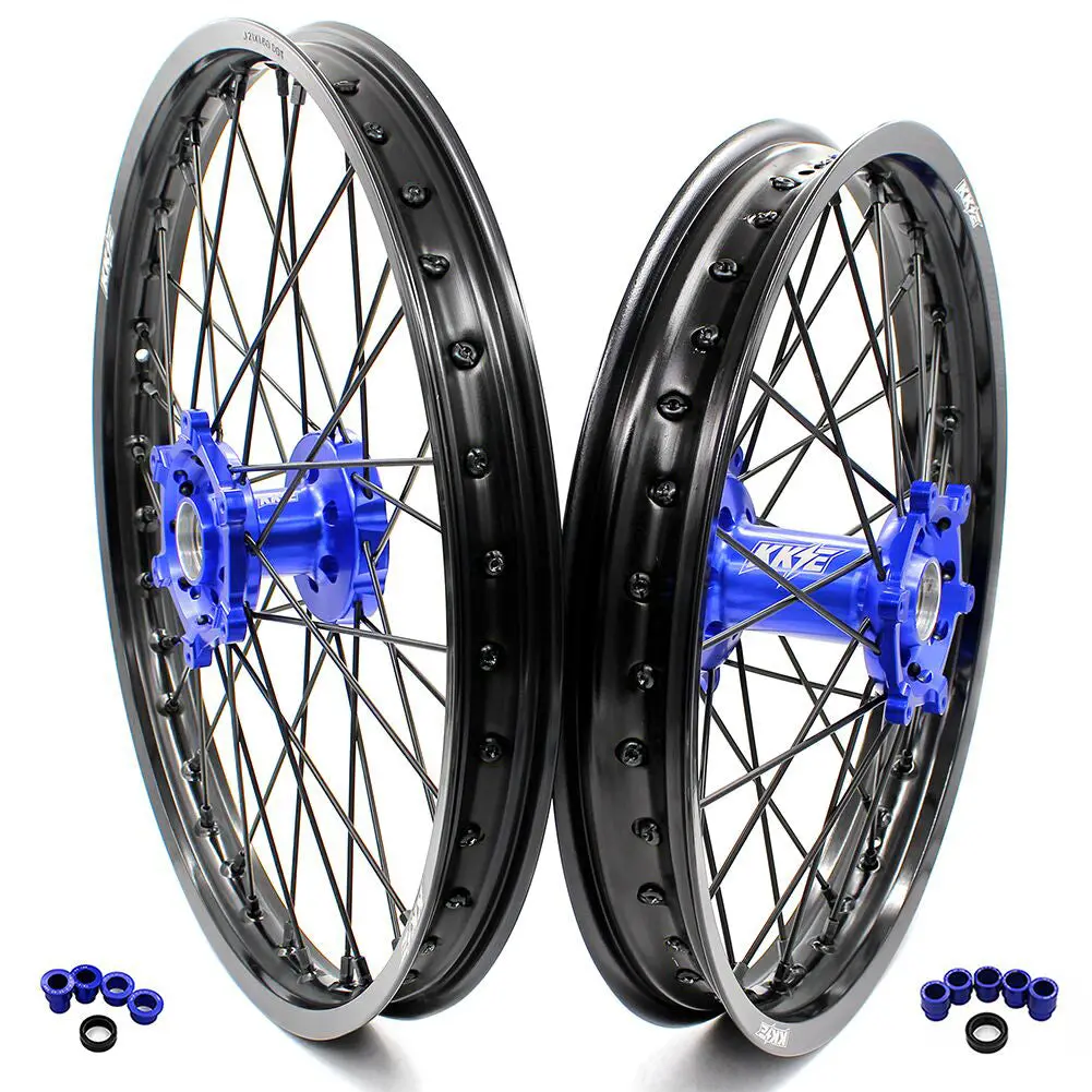 Kke 21/19 Cnc Wheels Set For Yamaha Yz250f 2001-2024 Yz450f 2003-2025 Black Nipples & Spokes 1