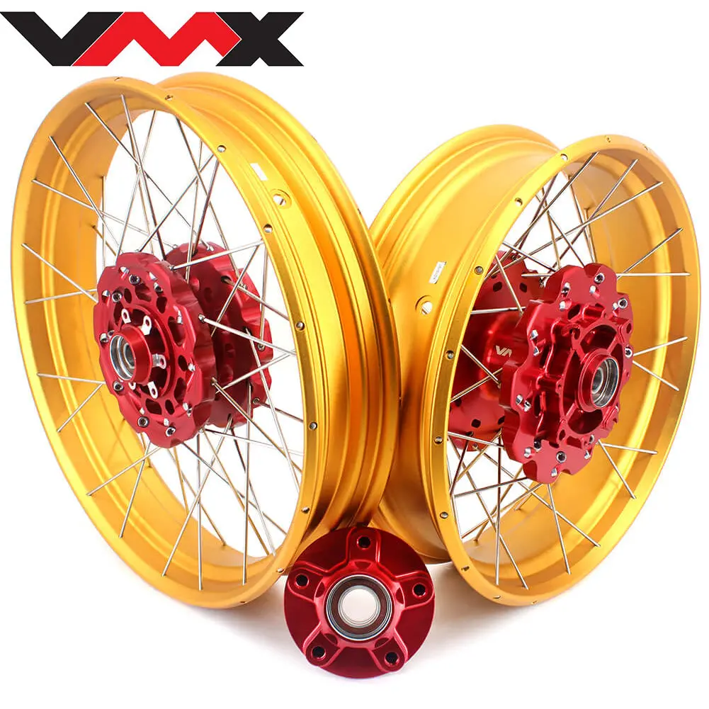 Vmx-Racing 21/18 Tubeless Rims Fit Honda Africa Twin Crf1000l 2016-2020 Red Hub & Gold Rim 1