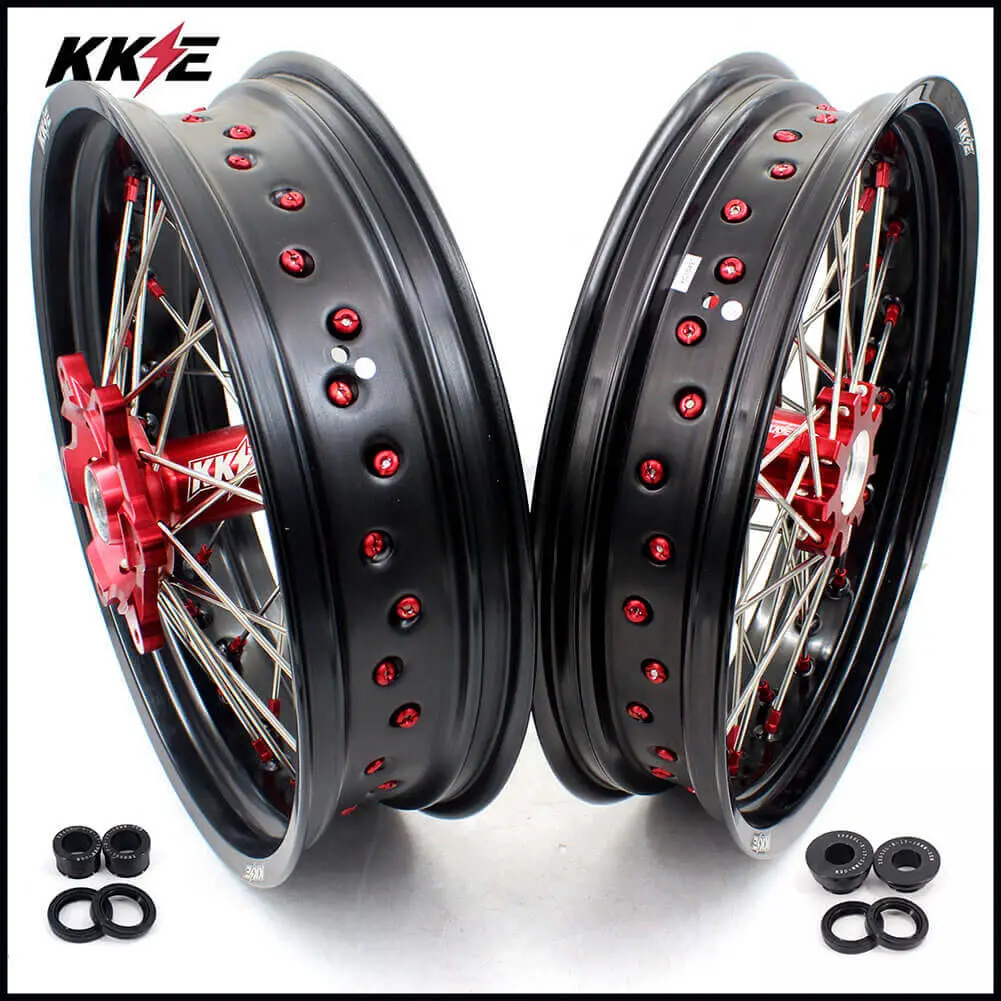Kke 17 Inch Oem Size Supermoto Wheels For Honda Xr650l 1993-2024 Red Nipple 1