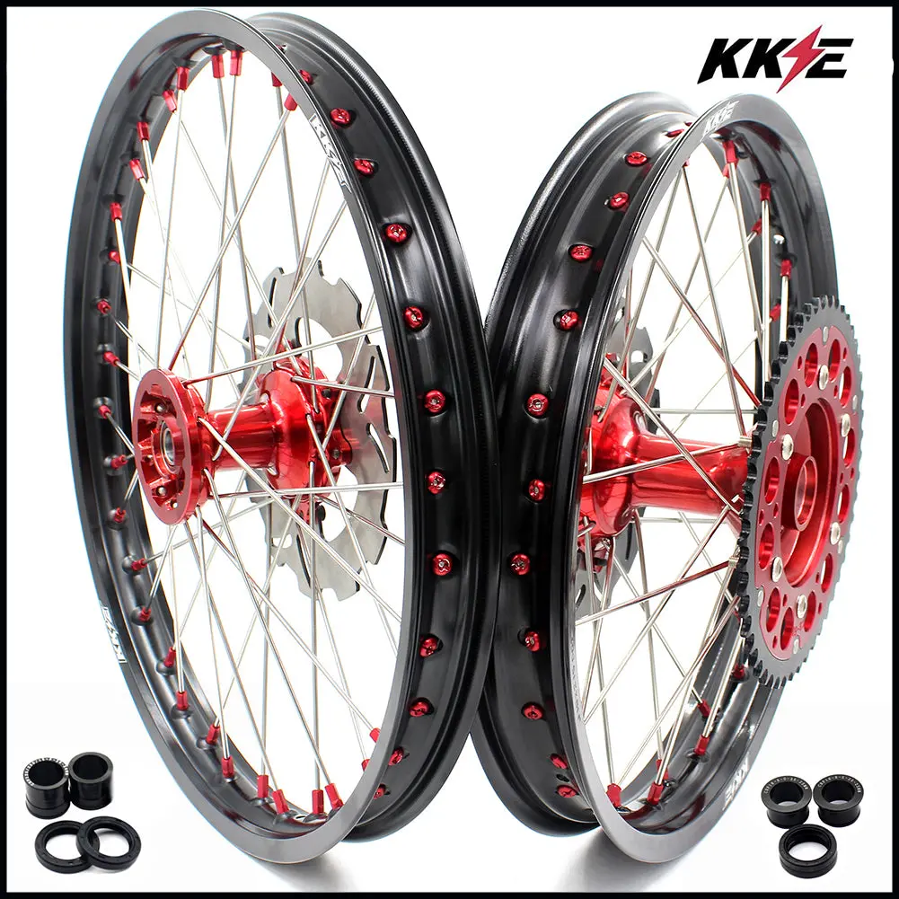 Kke 21&18 21&19 Casting Wheels For Honda Cr125r 1998 Cr250r 1997-2001 Red Nipples 1