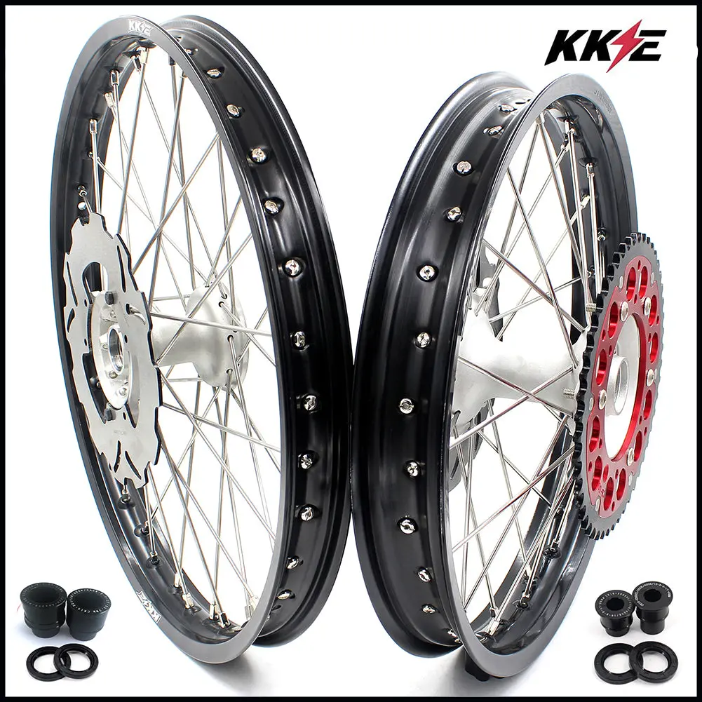 Kke 21 & 19 Casting Mx Rims For Honda Xr650r 2000-2008 240Mm/240Mm Disc Silver&Black 1