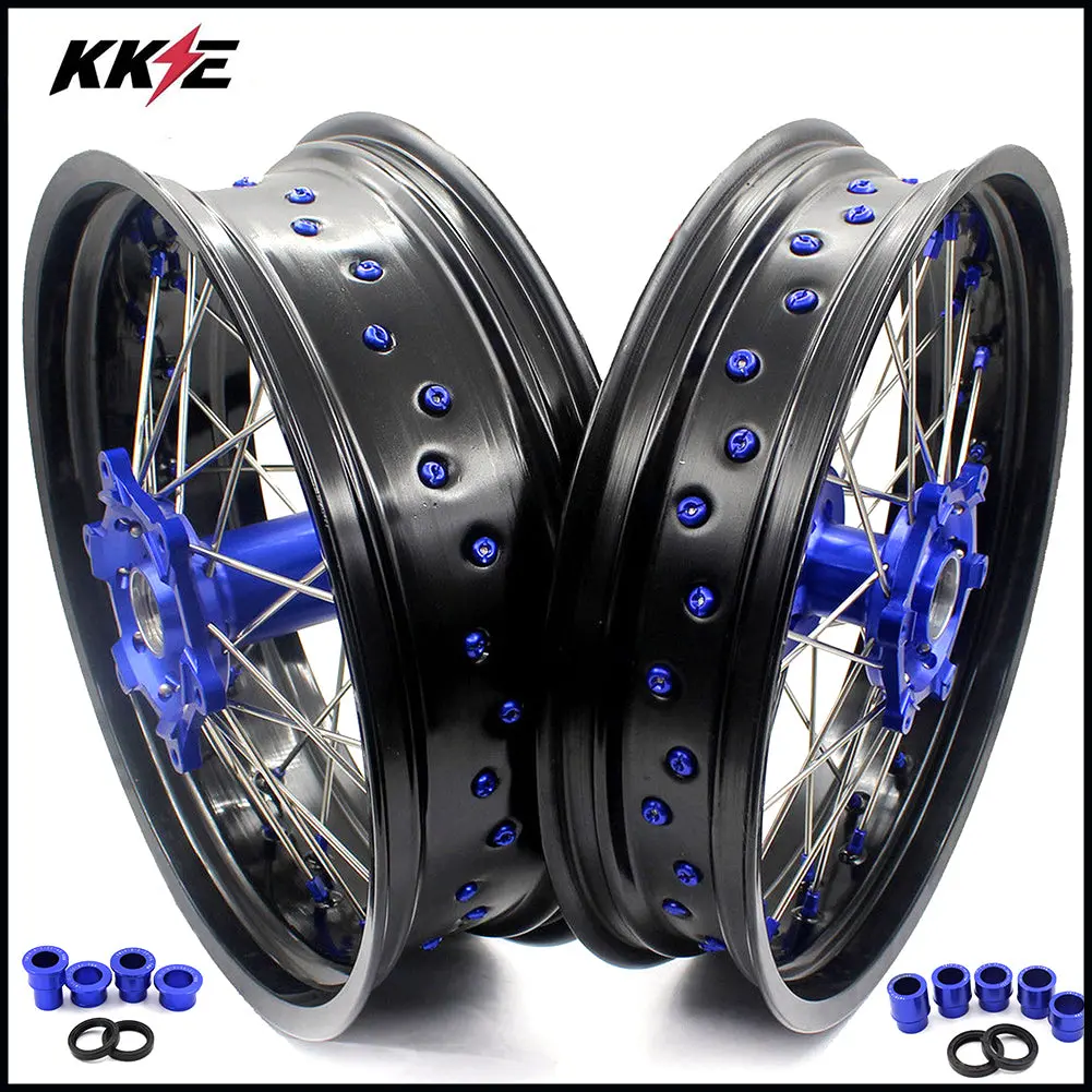 Kke 3.5 & 4.25 Supemrot Wheels Rims For Yamaha Yz125 Yz250 Yz250f Yz450f Yz250x Blue Nipples 1