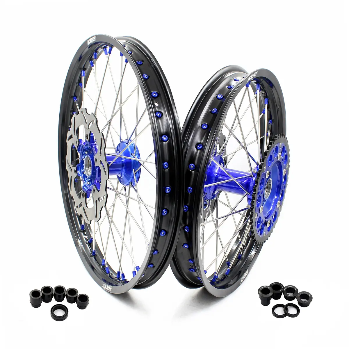 Kke 21"&19" Mx Dirtbike Casting Wheels For Yamaha Yz125 Yz250 1999-2016 Yz250f Yz450f 2003-2015 Blue Nipples With Disc 1