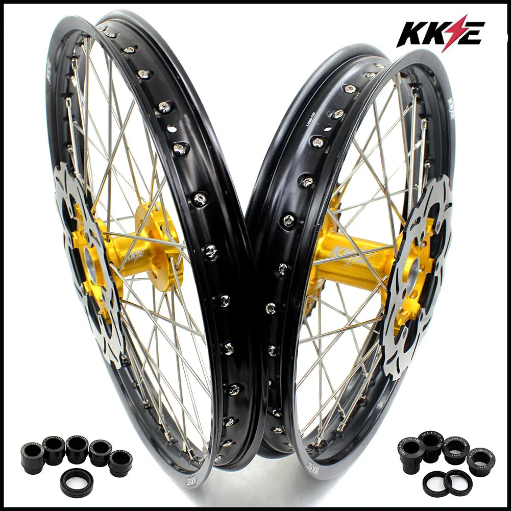 Kke 21" 19" Mx Diretibke Wheels For Yamaha Yz125 Yz250 1999-2016 Yz250f Yz450f 2003-2015 Gold&Black With Disc 1