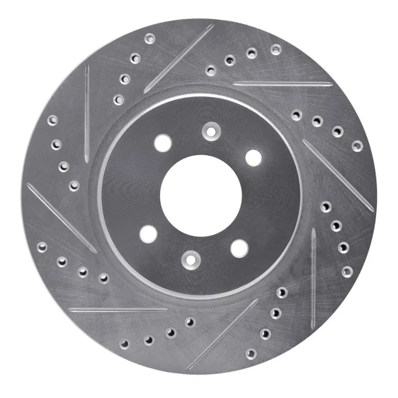R1 12-23 Hyundai Accent Front Left Drilled & Slotted Silver Brake Rotor 1