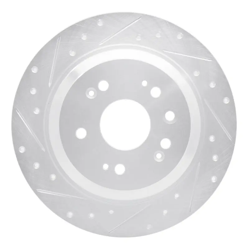R1 10-15 Honda Crosstour Rear Left Drilled & Slotted Silver Brake Rotor 1