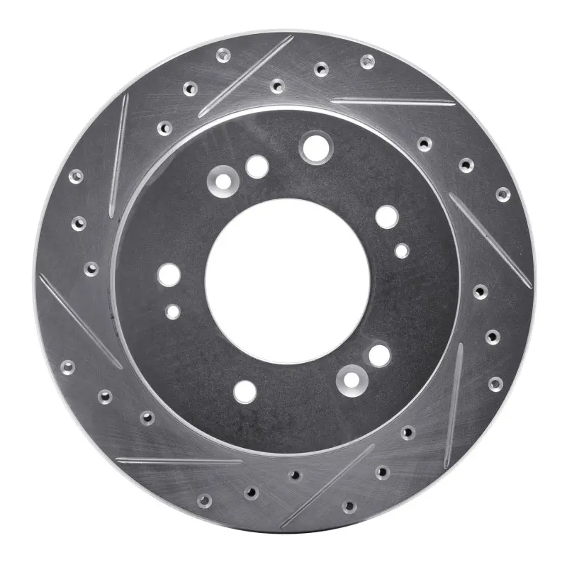 R1 07-09 Kia Sorento Rear Left Drilled & Slotted Silver Brake Rotor 1