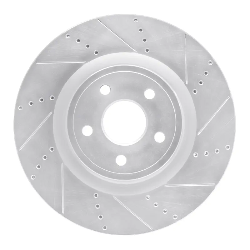 R1 2012-2025 Dodge Durango Front Right Drilled & Slotted Silver Brake Rotor 1