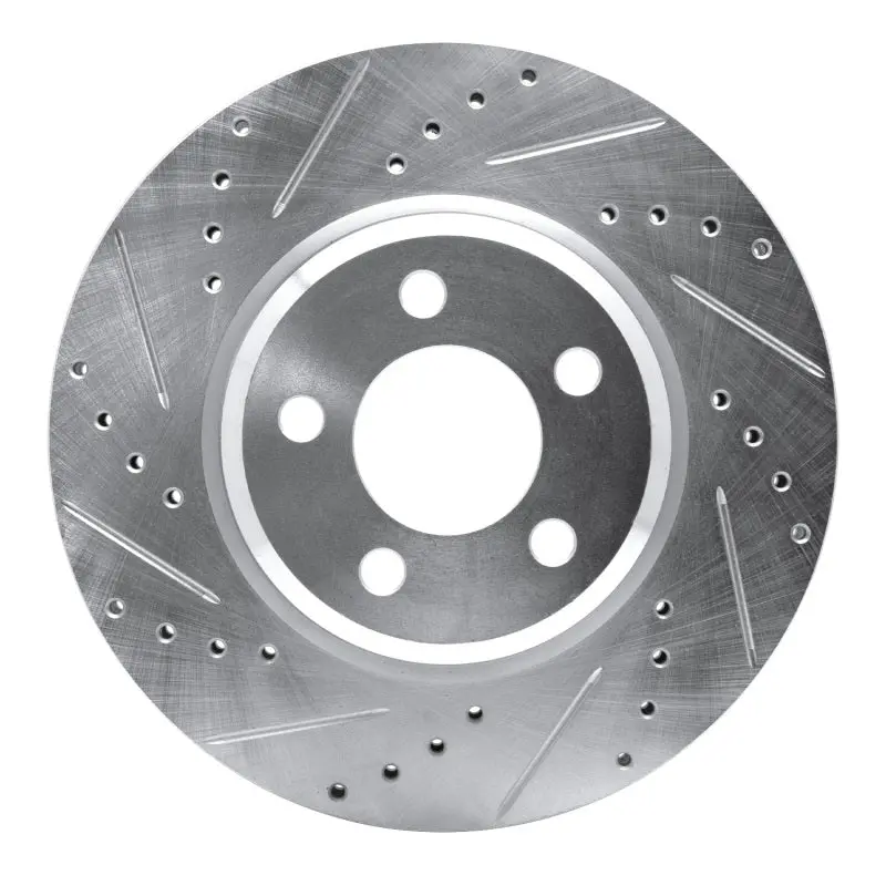 R1 09-23 Dodge Challenger Front Left Drilled & Slotted Silver Brake Rotor 1