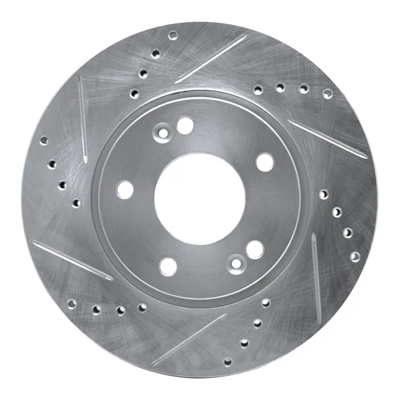 R1 10-13 Kia Forte Koup Front Left Drilled & Slotted Silver Brake Rotor 1