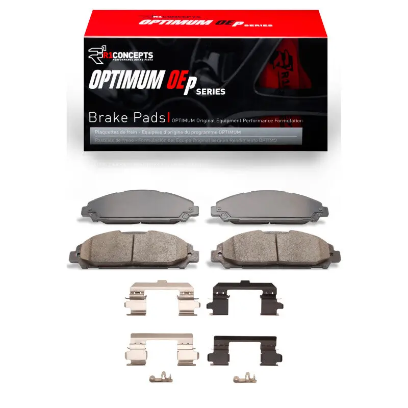 R1 15-23 Ford Mustang Front Optimum Oe Brake Pads & Hardware Kit 1