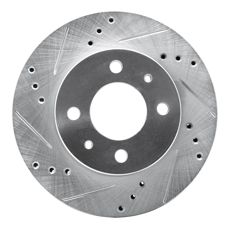 R1 00-02 Hyundai Accent Front Left Drilled & Slotted Silver Brake Rotor 1
