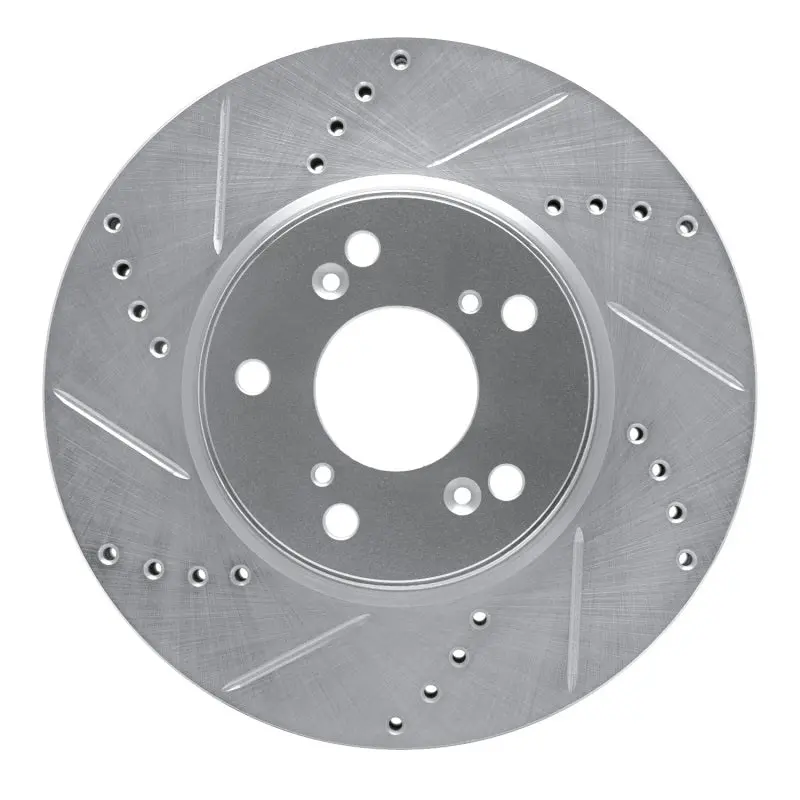 R1 13-25 Honda Civic Hatchback Front Left Drilled & Slotted Silver Brake Rotor 1