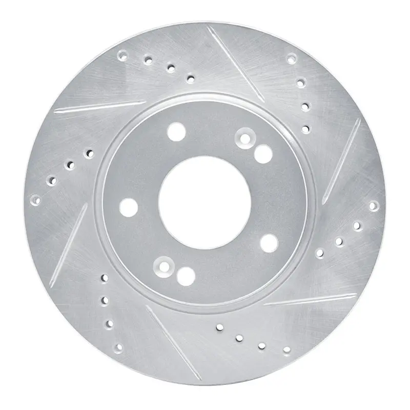 R1 10-13 Kia Forte5 Front Right Drilled & Slotted Silver Brake Rotor 1