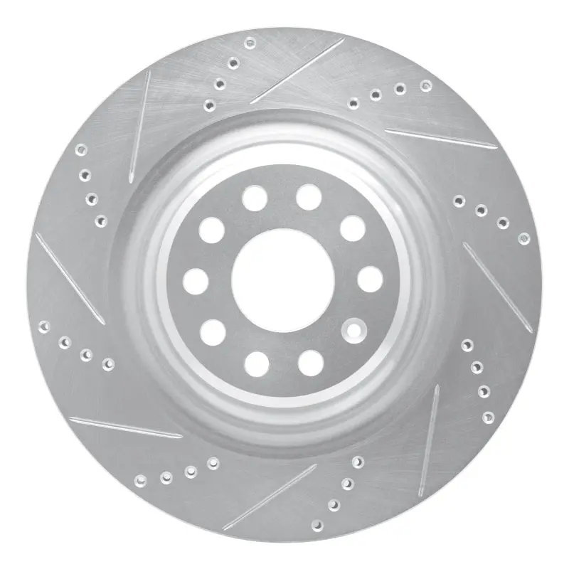 R1 12-21 Tesla Model S Rear Left Drilled & Slotted Silver Brake Rotor 1
