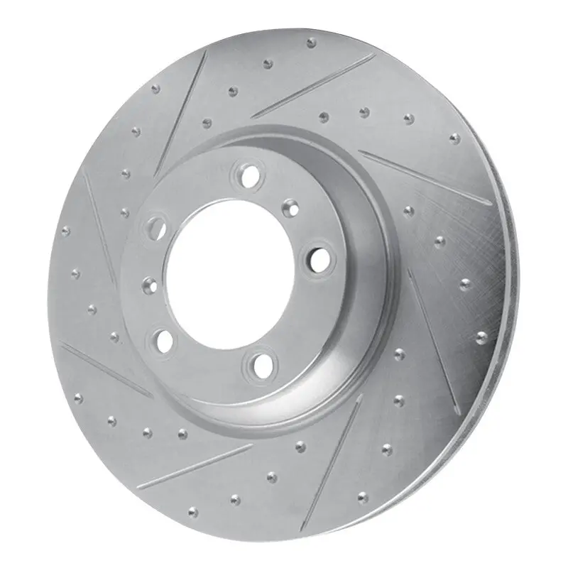 R1 17-23 Porsche Panamera Left Front Drilled & Slotted Silver Brake Rotor 1