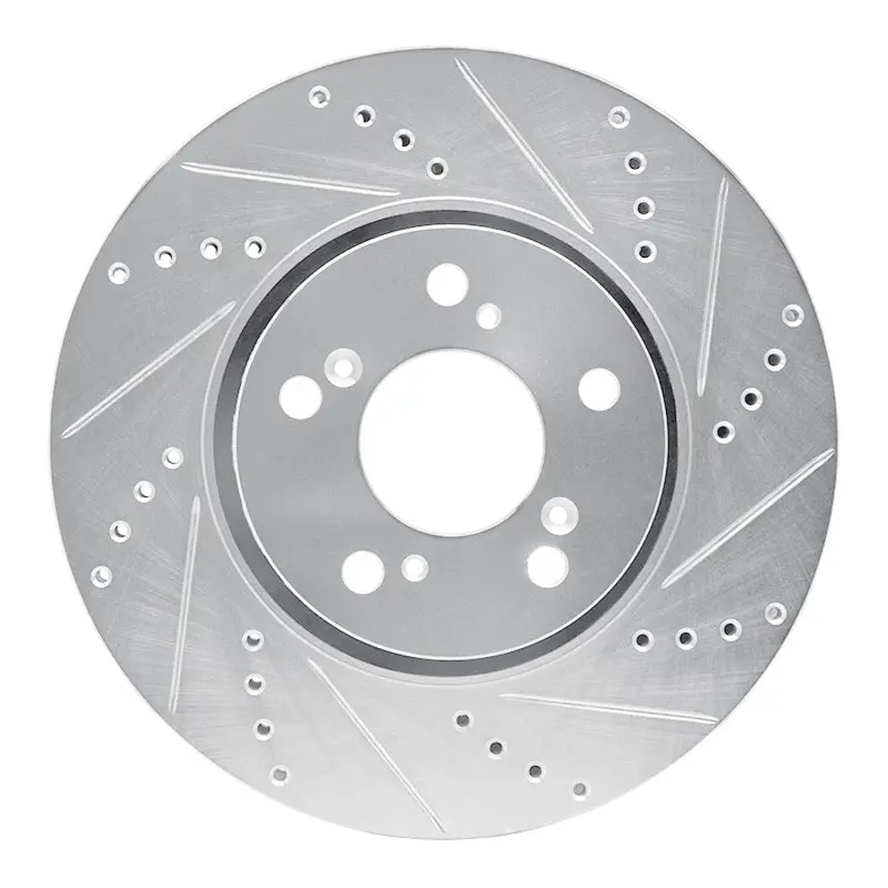R1 14-20 Acura Rlx Front Right Drilled & Slotted Silver Brake Rotor 1
