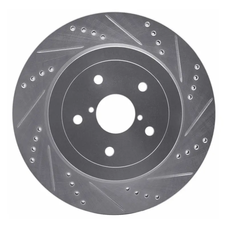 R1 05-07 Subaru Impreza Rear Right Drilled & Slotted Silver Brake Rotor 1