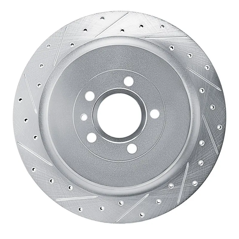 R1 13-14 Ford Mustang Rear Left Drilled & Slotted Silver Brake Rotor 1